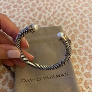Authentic David Yurman 7mm pearl and 14k gold cable bracelet.